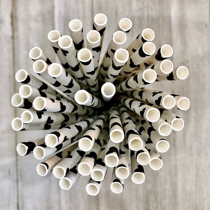 Outside the Box Papers Mickey Mouse Ear Inspired Paper Straws - Black White - 50 Pack - Outside The Box Papers Brand - Image 2